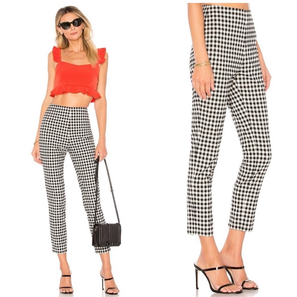 By the way. Black white gingham checkered cropped pants zipper back detail